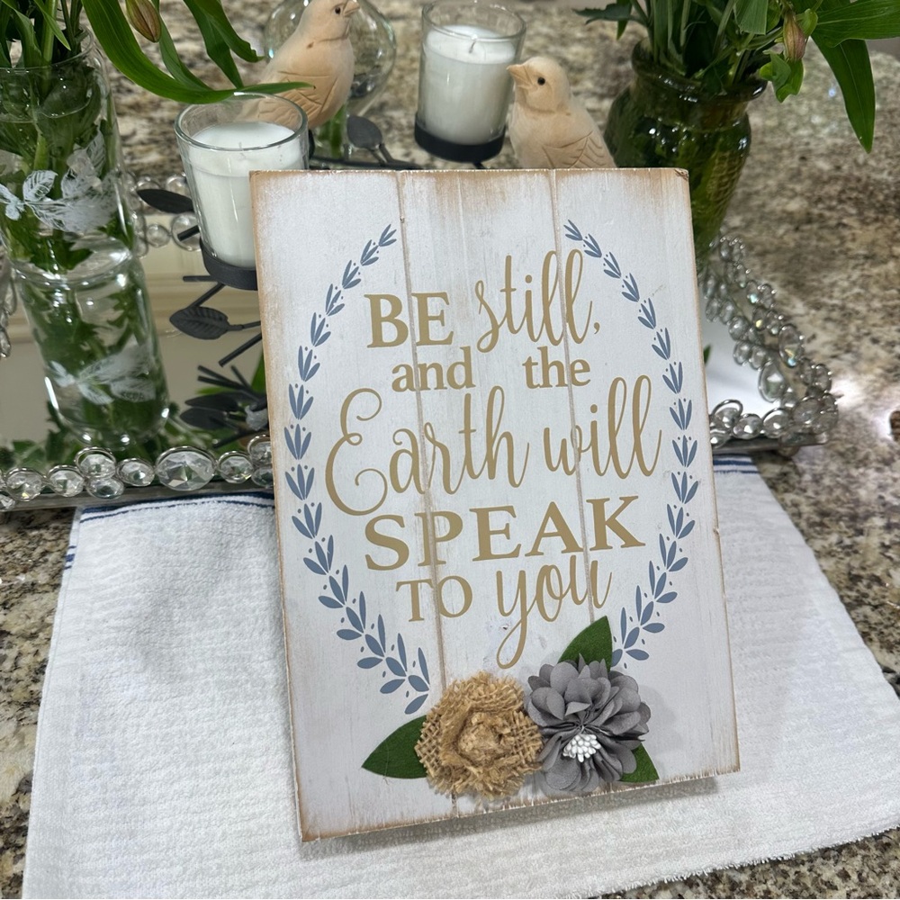 Inspirational Wooden Sign with Floral Accents Farmhouse decor natural outdoors - Picture 4 of 11